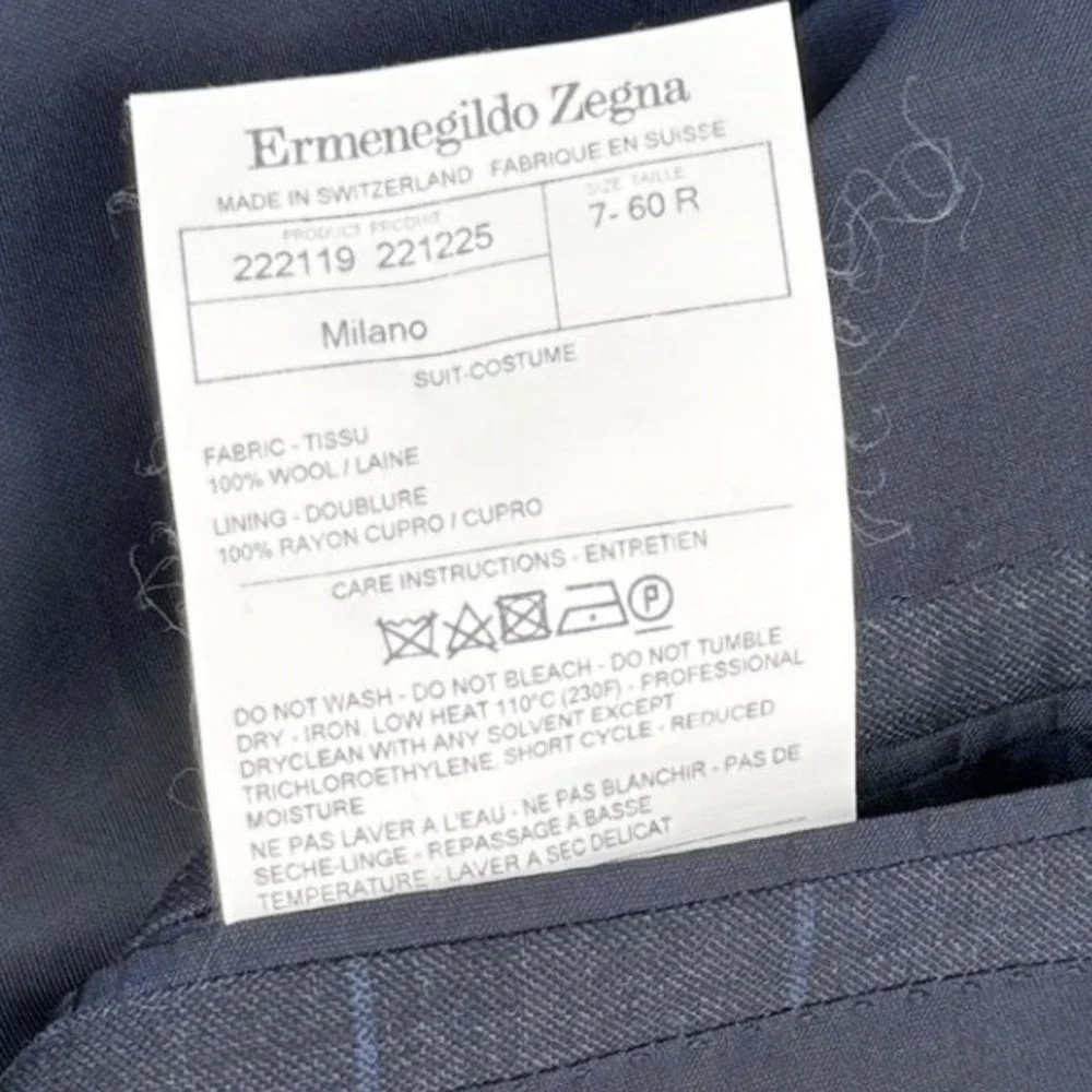 Ermenegildo Zegna Milano Mens Wool Windowpane Blazer Jacket Grey Blue 60R 50R US